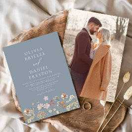 Invitación Boho Wildflower Dusty Blue Photo Garden Wedding