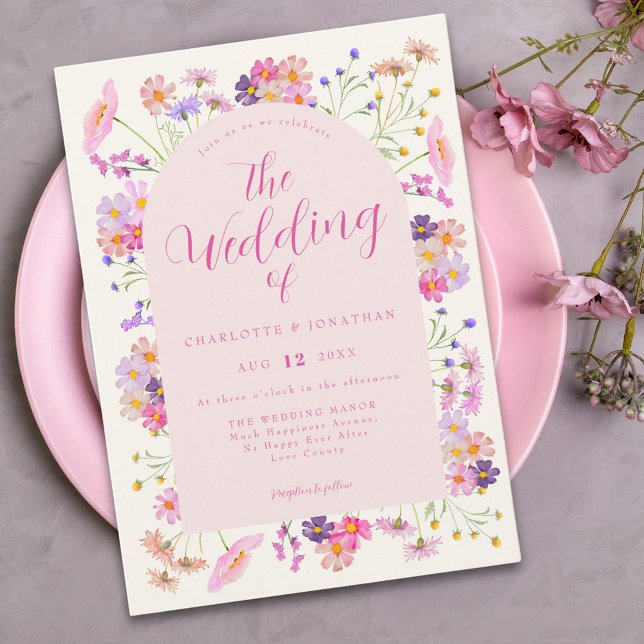 Invitación Boho Wildflower Elegante Boda Rosa (Boho chic wildflower pink wedding invitation )