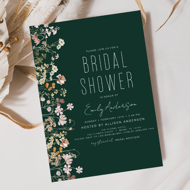 Invitación Boho Wildflower Emerald Green Bridal Shower (Subido por el creador)