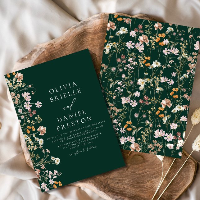 Invitación Boho Wildflower Emerald Green Garden Wedding (Subido por el creador)