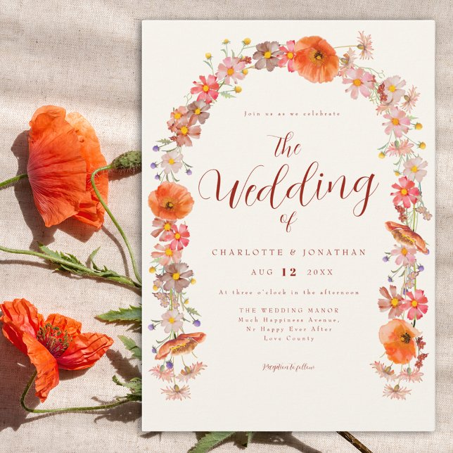 Invitación Boho Wildflower Fall Wedding (Boho wildflower arch wedding inviation earthy tones)