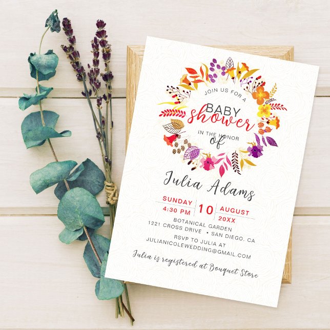 Invitación Boho Wildflower Fall Wreath Foliage Baby Shower (Subido por el creador)