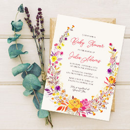 Invitación Boho Wildflower Fall Wreath Foliage Baby Shower