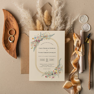 Invitación Boho Wildflower Fern Beige Boda