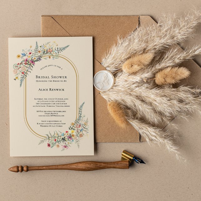 Invitación Boho Wildflower Fern Beige Bridal Shower (Subido por el creador)