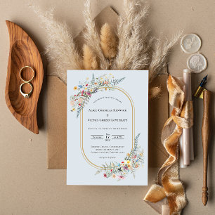 Invitación Boho Wildflower Fern Dusty Blue Boda