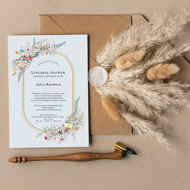 Invitación Boho Wildflower Fern Dusty Blue Lingerie Shower (Subido por el creador)