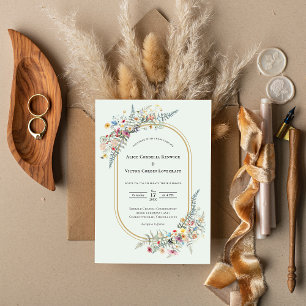 Invitación Boho Wildflower Fern Mint Green Boda