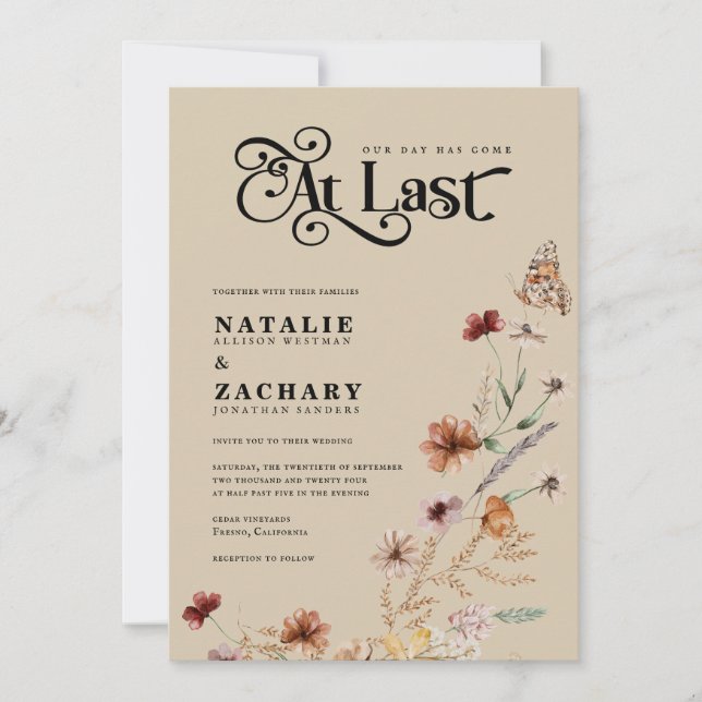 Invitación Boho Wildflower Finalmente Al Último Boda (Anverso)