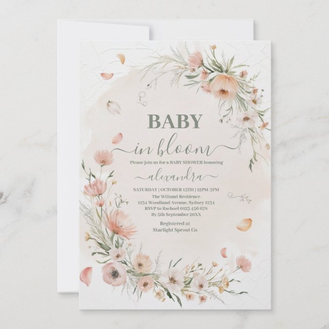 Invitación Boho Wildflower Flora Baby Shower (Anverso)