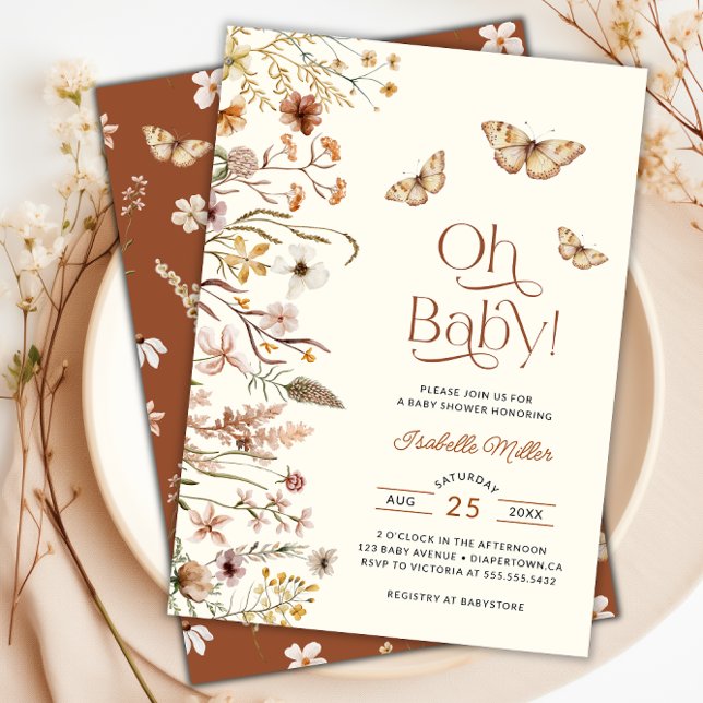 Invitación Boho Wildflower Floral Baby Shower (Boho Wildflower Floral Baby Shower Invitation)