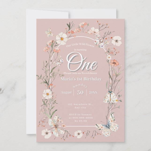 Invitación Boho Wildflower Floral Bebé cumpleaños (Anverso)