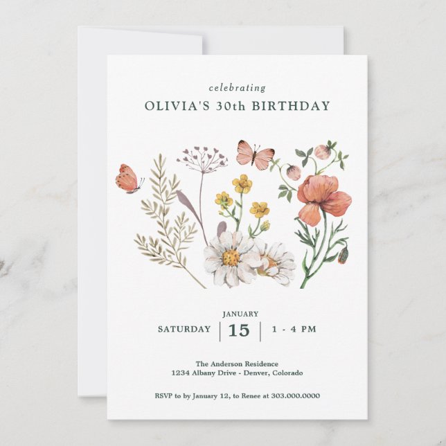 Invitación Boho Wildflower Floral Birthday (Anverso)