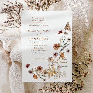 Invitación Boho Wildflower Floral Butterfly Wedding