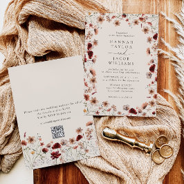 Invitación Boho Wildflower Floral Código QR Código RSVP Boda