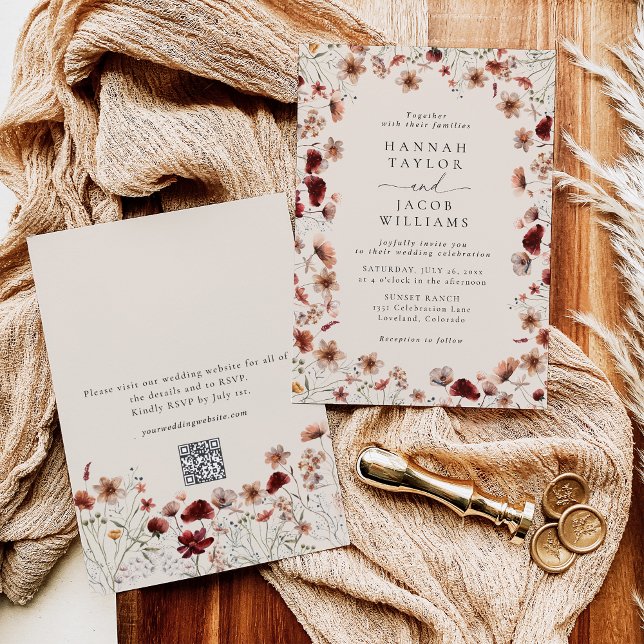 Invitación Boho Wildflower Floral Código QR Código RSVP Boda (Subido por el creador)