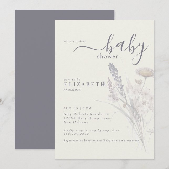 Invitación Boho Wildflower Floral Cream Baby Shower (Anverso / Reverso)