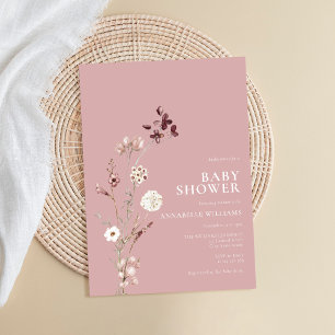 Invitación Boho Wildflower Floral Dusty Rosa Baby Shower