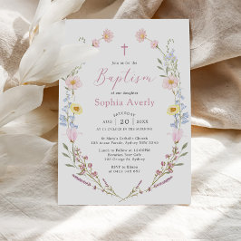 Invitación Boho Wildflower Floral Girl Baptism