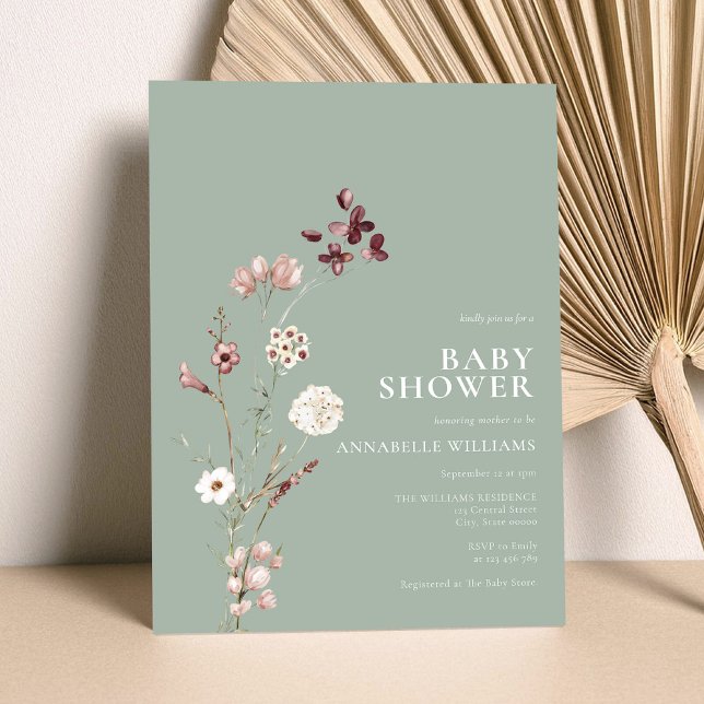 Invitación Boho Wildflower Floral Sage Green Baby Shower (Subido por el creador)