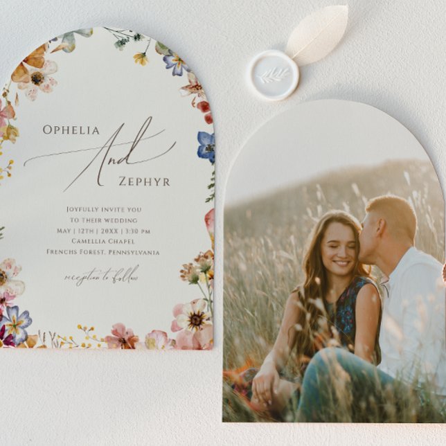 Invitación Boho Wildflower Garden Beige Foto Arch Boda (Subido por el creador)