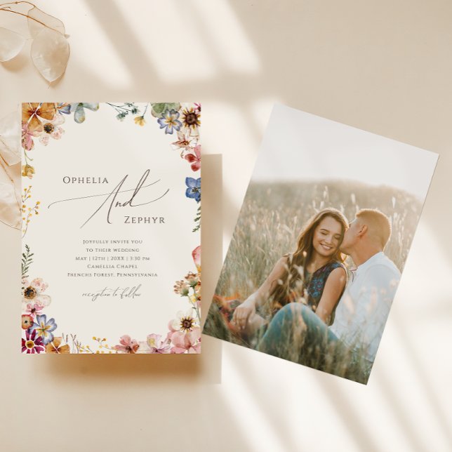 Invitación Boho Wildflower Garden Beige Foto Boda casual (Subido por el creador)