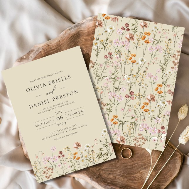 Invitación Boho Wildflower Garden Champagne Boda Amarilla (Subido por el creador)