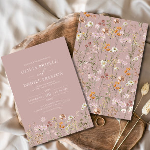 Invitación Boho Wildflower Garden Mauve Boda rosado