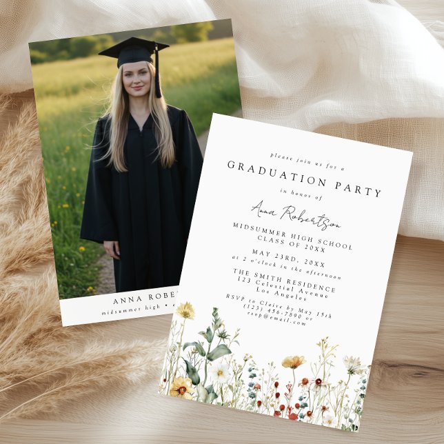 Invitación Boho Wildflower Graduation Party Photo (Subido por el creador)