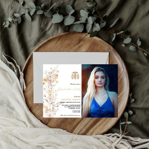 Invitación Boho Wildflower Grass Chica Graduación