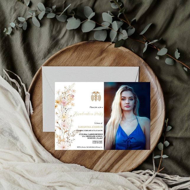 Invitación Boho Wildflower Grass Chica Graduación (Subido por el creador)