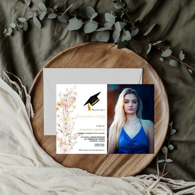 Invitación Boho Wildflower Grass Chica Graduación (Subido por el creador)