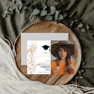 Invitación Boho Wildflower Grass Chica Graduación