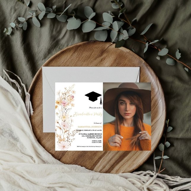 Invitación Boho Wildflower Grass Chica Graduación (Subido por el creador)