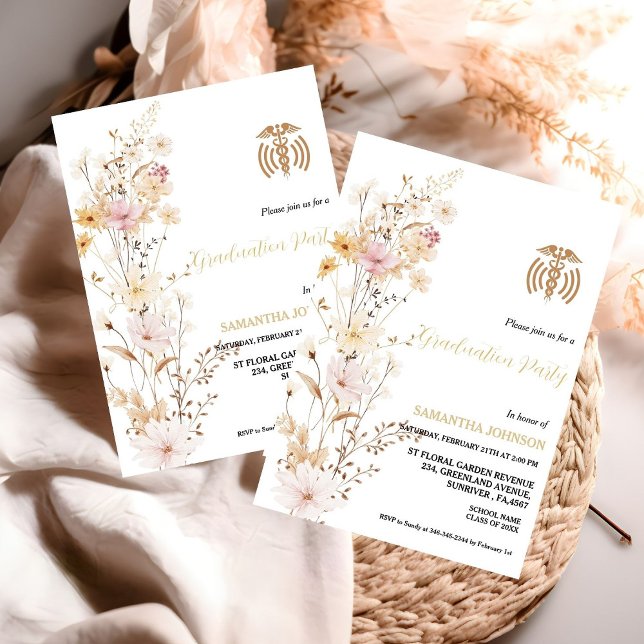 Invitación Boho Wildflower Grass Chica Graduación (Subido por el creador)