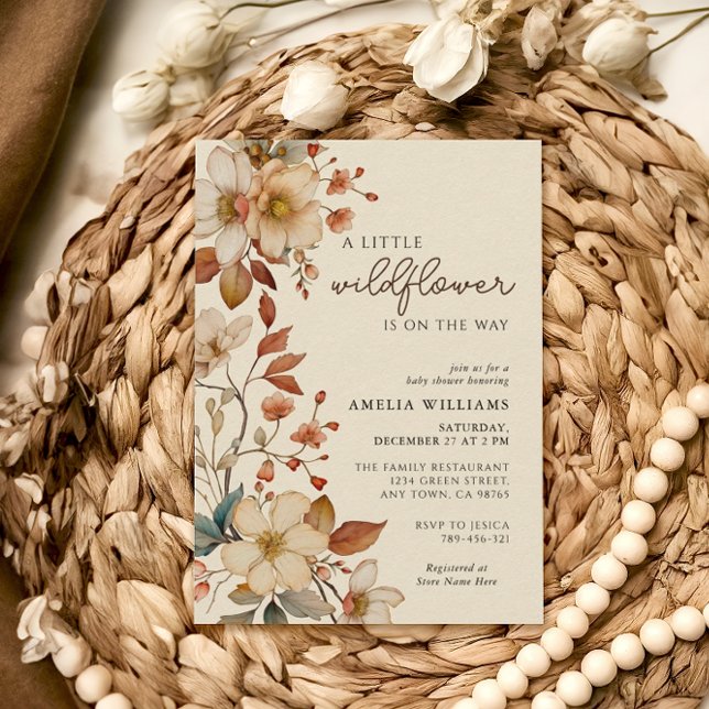 Invitación Boho Wildflower Ivory Floral Baby Shower (Subido por el creador)