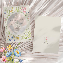 Invitación Boho Wildflower Ivory Photo Wedding