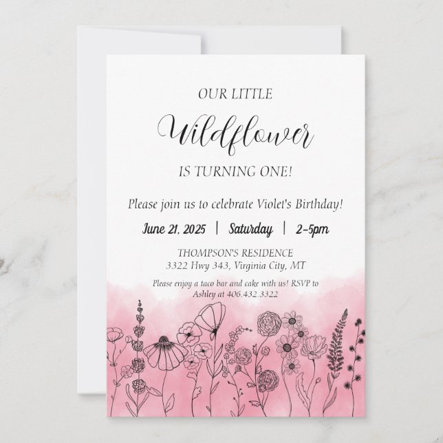 Invitación Boho Wildflower Kids Birthday Invitan a la acuarel (Anverso)