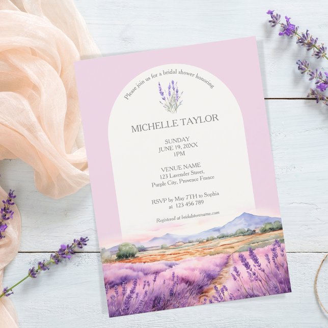 Invitación Boho Wildflower Lavender Morado Violeta Floral (watercolor lavender fields)
