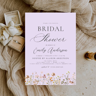 Invitación Boho Wildflower Lavender Purple Bridal Shower