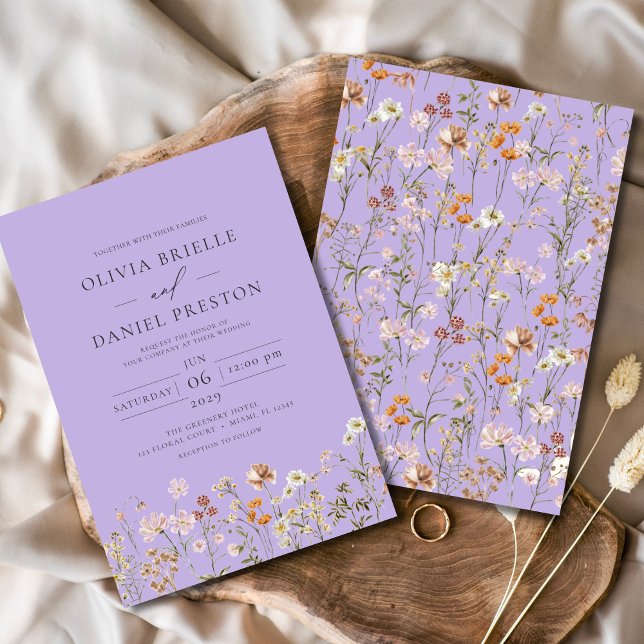 Invitación Boho Wildflower Lilac Purple Garden Wedding (Subido por el creador)