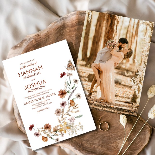 Invitación Boho Wildflower Mariposa foto Boda en el jardín (Subido por el creador)