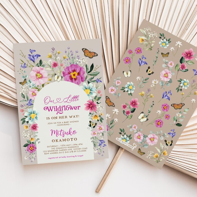 Invitación Boho Wildflower mariposa mariposa Chica Baby Showe (Subido por el creador)