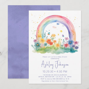 Invitación Boho Wildflower Rainbow Baby Shower
