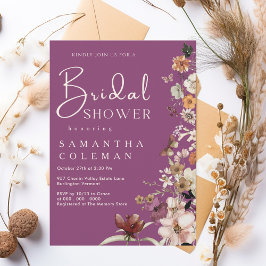 Invitación Boho Wildflower Rustic Berry Purple Bridal Shower