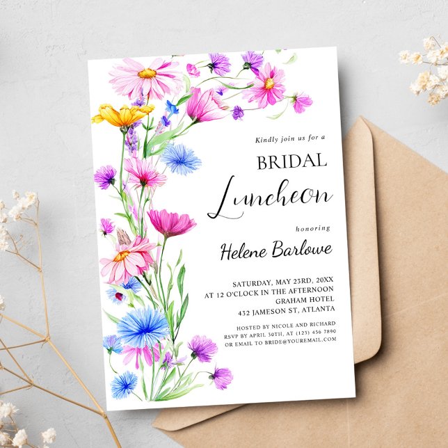 Invitación Boho Wildflower Rustic Elegant Bridal Luncheon (Boho Wildflower Rustic Elegant Bridal Luncheon Invitation)