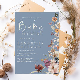 Invitación Boho Wildflower Rustic Periwinkle Baby Shower