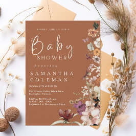 Invitación Boho Wildflower Rustic Terracotta Baby Shower