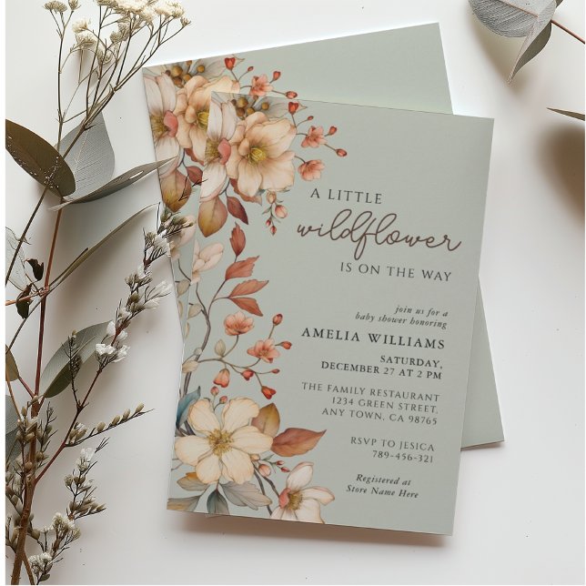 Invitación Boho Wildflower Sage Green Floral Baby Shower (Subido por el creador)