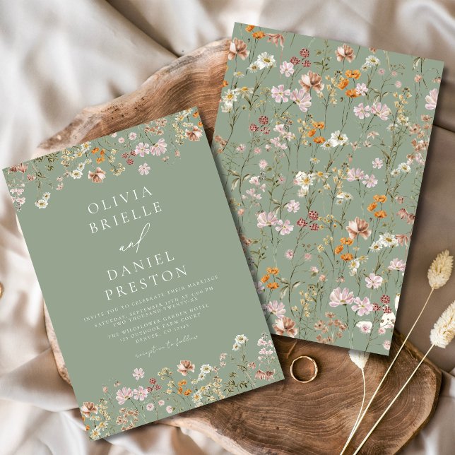 Invitación Boho Wildflower Sage Green Garden Wedding (Subido por el creador)